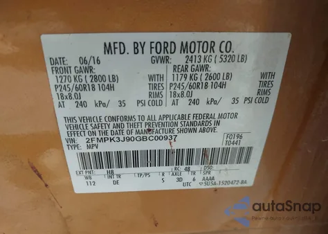 2016 Ford Edge Sel from USA, damaged, VIN 2FMPK3J90GBC00937
